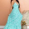 Timing Teal Daisy Print V Neck Open Back Maxi Dress 1 Timing Teal Daisy Print V Neck Open Back Maxi Dress