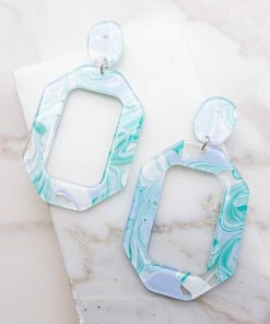 Avenue Zoe Accessories Teal Marbled Acetate Octagon Drop Earrings