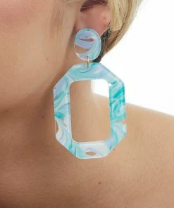Avenue Zoe Accessories Teal Marbled Acetate Octagon Drop Earrings