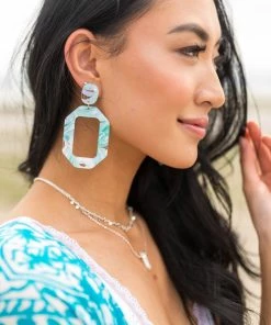 Avenue Zoe Accessories Teal Marbled Acetate Octagon Drop Earrings 7 Avenue Zoe Accessories Teal Marbled Acetate Octagon Drop Earrings