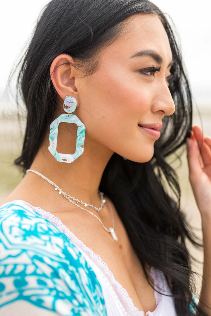 Avenue Zoe Accessories Teal Marbled Acetate Octagon Drop Earrings 5 Avenue Zoe Accessories Teal Marbled Acetate Octagon Drop Earrings