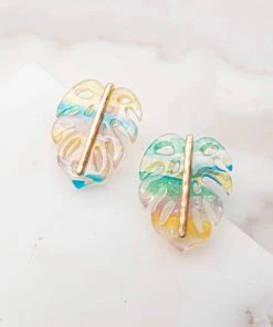 Fame Accessories Teal Multicolor Palm Leaf Acrylic Drop Earrings