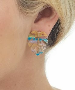 Fame Accessories Teal Multicolor Palm Leaf Acrylic Drop Earrings