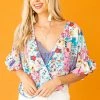 Umgee Teal Multiprint Surplice Half Sleeve Blouse Tops