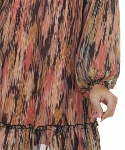 Peach Love Terracotta Abstract V Neck Babydoll Mini Dress Dresses