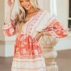 Ces Femme Terracotta Boho Print Dolman Sleeve Short Dress 2 Ces Femme Terracotta Boho Print Dolman Sleeve Short Dress
