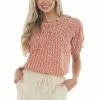 Lime 'N' Chili Terracotta Eyelet Lace Short Puff Sleeve Top