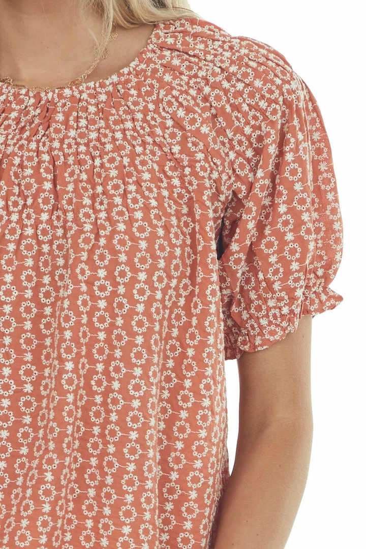 Lime 'N' Chili Terracotta Eyelet Lace Short Puff Sleeve Top 10 Lime 'N' Chili Terracotta Eyelet Lace Short Puff Sleeve Top