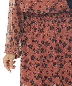 Fantastic Fawn Terracotta Floral Print Long Sleeve Mini Dress Dresses