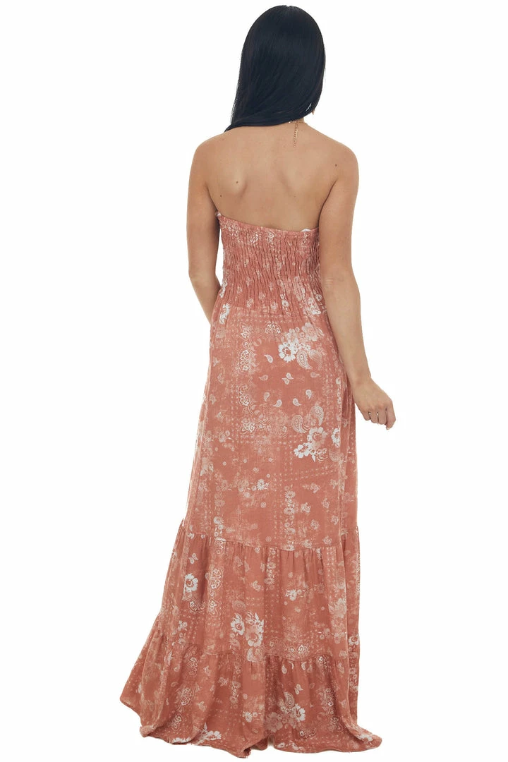 Ces Femme Terracotta Printed Strapless Tiered Maxi Dress Dresses 7 Ces Femme Terracotta Printed Strapless Tiered Maxi Dress Dresses