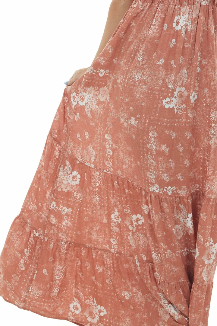 Ces Femme Terracotta Printed Strapless Tiered Maxi Dress Dresses 8 Ces Femme Terracotta Printed Strapless Tiered Maxi Dress Dresses