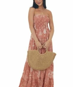 Ces Femme Terracotta Printed Strapless Tiered Maxi Dress Dresses 9 Ces Femme Terracotta Printed Strapless Tiered Maxi Dress Dresses
