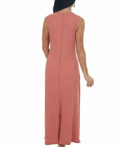 Very J Dresses Terracotta Raw Edge Detail Ribbed Midi Dress 12 Very J Dresses Terracotta Raw Edge Detail Ribbed Midi Dress