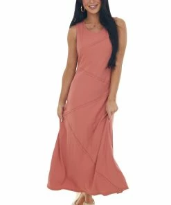 Very J Dresses Terracotta Raw Edge Detail Ribbed Midi Dress 10 Very J Dresses Terracotta Raw Edge Detail Ribbed Midi Dress