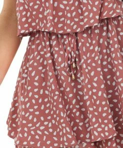 Allie Rose Dresses Terracotta Spotted Ruffle Overlay Strapless Romper