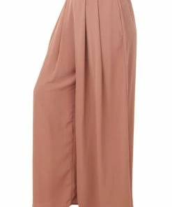 Ces Femme Bottoms Terracotta Woven Pleated Wide Leg Pants