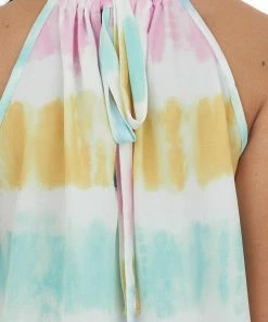 BiBi Tie Dye Gathered Halter Neck Woven Top