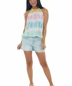 BiBi Tie Dye Gathered Halter Neck Woven Top
