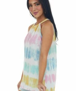 BiBi Tie Dye Gathered Halter Neck Woven Top