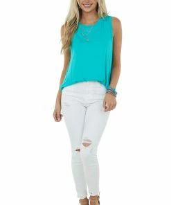 HESED Turquoise Crew Neck Sleeveless Knit Top Tops