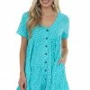 Ces Femme Turquoise Floral Tiered Babydoll Button Dress Dresses
