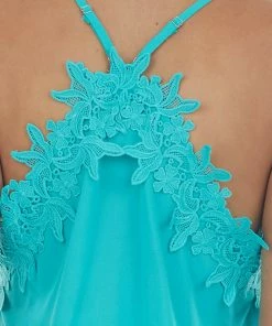 BiBi Turquoise Lace Cami Woven Tank Top With Adjustable Straps Tops