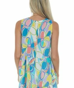 First Love Turquoise Multicolor Floral Babydoll Tank Top Tops