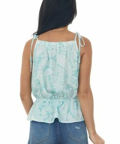 Hailey & Co Turquoise Paisley Print Peplum Tank Top Tops