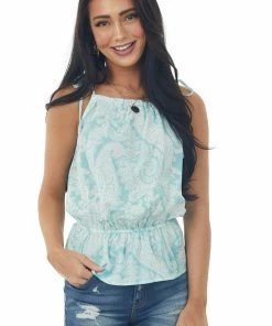 Hailey & Co Turquoise Paisley Print Peplum Tank Top Tops