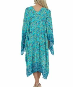 Umgee Tops Turquoise Printed Wing Sleeve Duster Kimono