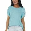 Haptics Tops Turquoise Short Sleeve Crochet Lace Detail Top