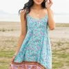 Umgee Turquoise Floral Print Sleeveless Flowy Mini Dress Dresses