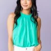 Vanilla Bay Tops Turquoise Pleated Halter Neck Keyhole Blouse 1 Vanilla Bay Tops Turquoise Pleated Halter Neck Keyhole Blouse