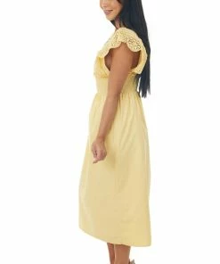 Lush Clothing Tuscan Sun Smocked Lace Detail Midi Dress Dresses