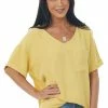 First Love Tuscan Sun V Neck Cuffed Short Sleeve Woven Top