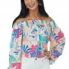 Flying Tomato Vanilla Colorful Tropical Print Off Shoulder Top Tops