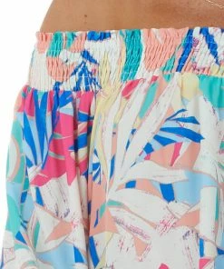 Flying Tomato Vanilla Colorful Tropical Print Off Shoulder Top Tops