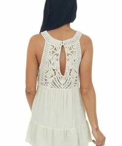 Listicle Vanilla Crochet Babydoll Flowy Knit Tank Top Tops