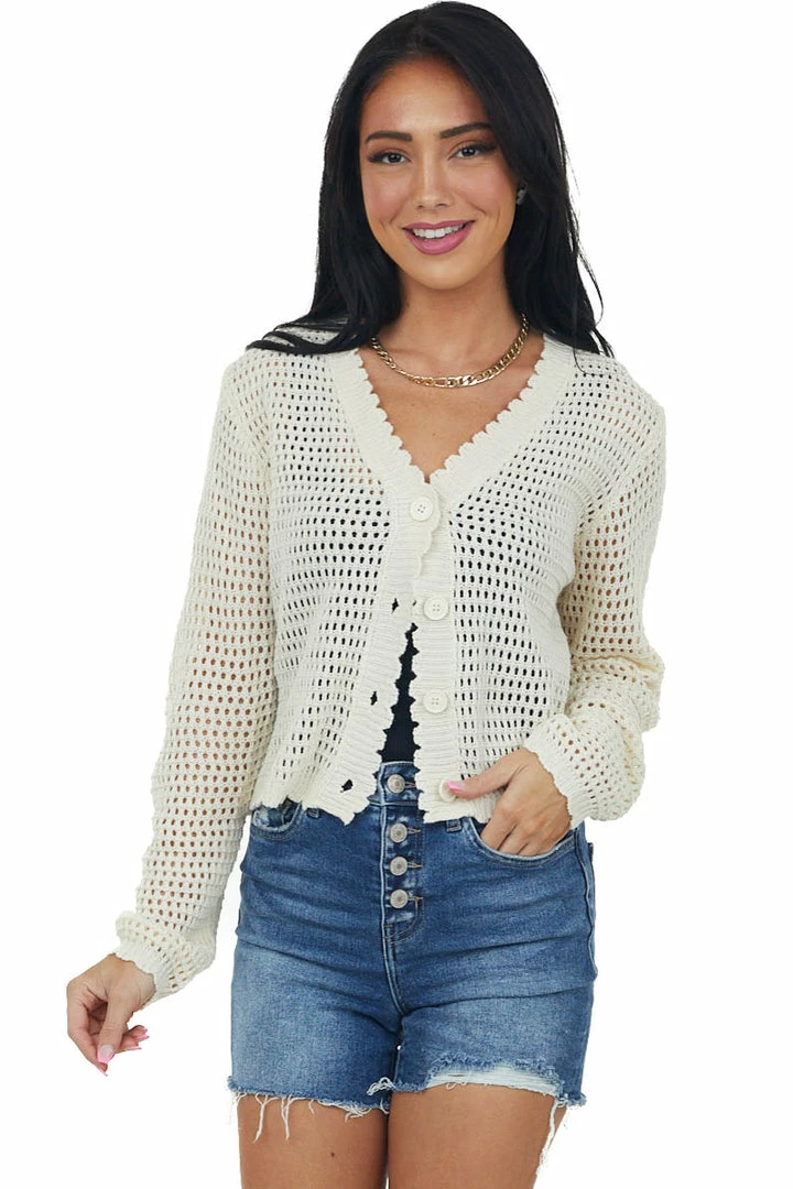 Hailey & Co Vanilla Long Sleeve Button Up Loose Knit Cardigan 3 Hailey & Co Vanilla Long Sleeve Button Up Loose Knit Cardigan