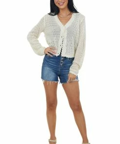 Hailey & Co Vanilla Long Sleeve Button Up Loose Knit Cardigan