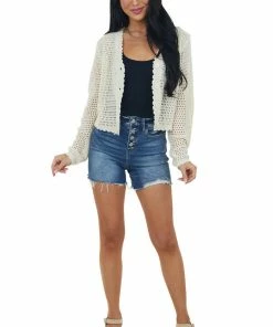 Hailey & Co Vanilla Long Sleeve Button Up Loose Knit Cardigan 10 Hailey & Co Vanilla Long Sleeve Button Up Loose Knit Cardigan