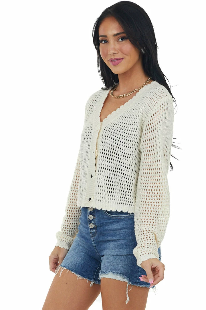 Hailey & Co Vanilla Long Sleeve Button Up Loose Knit Cardigan 6 Hailey & Co Vanilla Long Sleeve Button Up Loose Knit Cardigan