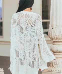 POL Clothing Vanilla Open Crochet High Low Button Up Cardigan 12 POL Clothing Vanilla Open Crochet High Low Button Up Cardigan