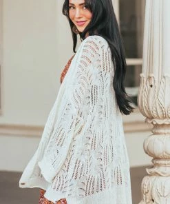 POL Clothing Vanilla Open Crochet High Low Button Up Cardigan 11 POL Clothing Vanilla Open Crochet High Low Button Up Cardigan