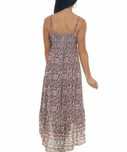 ANGIE Dresses Vanilla And Marsala Floral High Low V Neck Dress