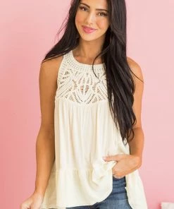 Listicle Vanilla Crochet Babydoll Flowy Knit Tank Top Tops