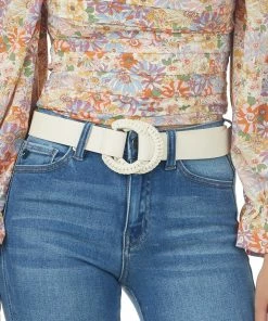 Fame Accessories Vanilla Faux Leather Belt With Woven Buckle