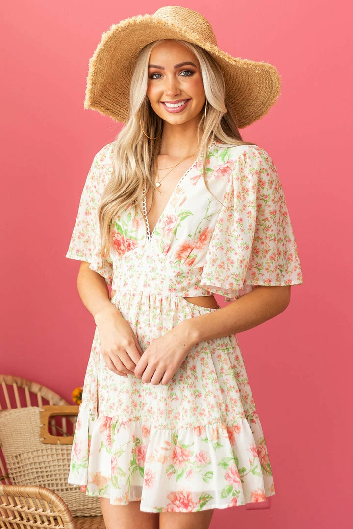 Flying Tomato Vanilla Floral Multiprint V Neck Mini Dress Dresses 3 Flying Tomato Vanilla Floral Multiprint V Neck Mini Dress Dresses