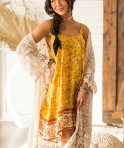 143 Story Vanilla Open Crochet 3/4 Sleeve Duster Kimono Tops