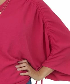 Peach Love Tops Vibrant Raspberry One Shoulder With Cinch Top